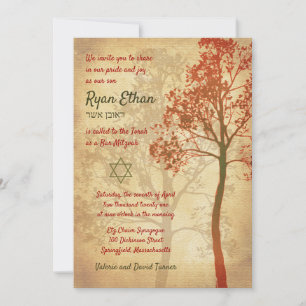 Elegant Tree of Life Bar Mitzvah Invitation Kaart