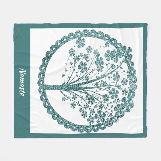 Elegant Tree of Life Blue Glitter Namaste Fleece Deken (Voorkant (Horizontaal))