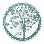 Elegant Tree of Life Blue Glitter Yoga Monogram Keramische Knop (Voorkant)
