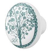 Elegant Tree of Life Blue Glitter Yoga Monogram Keramische Knop (Rechts)
