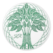 Elegant Tree of Life Green Glitter Yoga Monogram Keramische Knop (Voorkant)