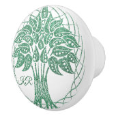 Elegant Tree of Life Green Glitter Yoga Monogram Keramische Knop (Rechts)