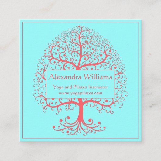 Elegant Tree of Life Pink Pastel op maat Vierkante Visitekaartje (Voorkant)