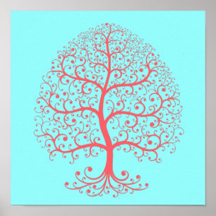 Elegant Tree of Life Retro Pink Pastel Poster