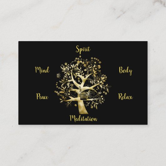 Elegant Tree of Life Yoga Instructor Black Gold Visitekaartje (Achterkant)