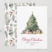 Elegant Tree Red Script Non Photo Christmas-Kaarte Feestdagenkaart (Voorkant / Achterkant)