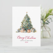 Elegant Tree Red Script Non Photo Christmas-Kaarte Feestdagenkaart (Staand voorkant)