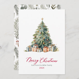 Elegant Tree Red Script Non Photo Christmas-Kaarte Feestdagenkaart