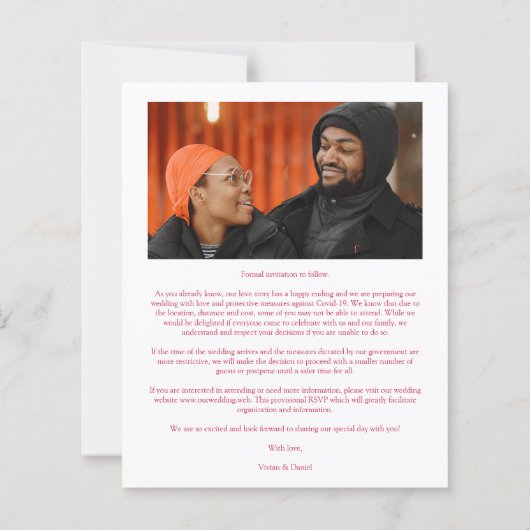 Elegant Tree Red Shades Photo Engaged Couple (Achterkant)