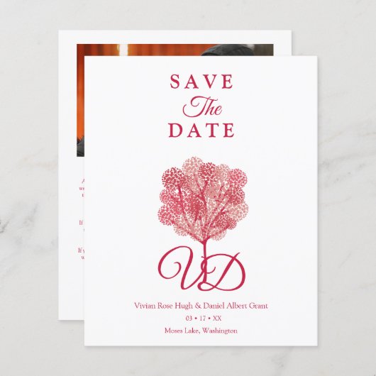 Elegant Tree Red Shades Photo Engaged Couple (Voorkant / Achterkant)