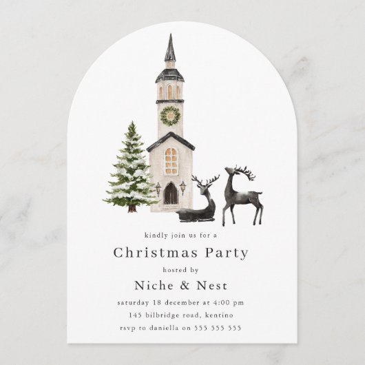 Elegant Tree Reindeer Christmas Corporate Party Kaart (Voorkant)