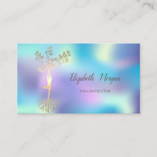 Elegant Tree Silhouette, Blue Holographic Yoga Visitekaartje