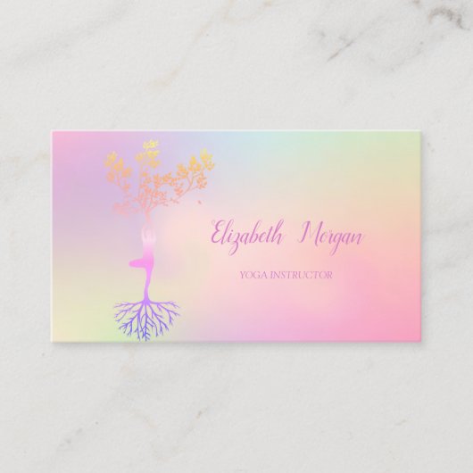 Elegant Tree Silhouette, holografisch Yoga Visitekaartje (Voorkant)