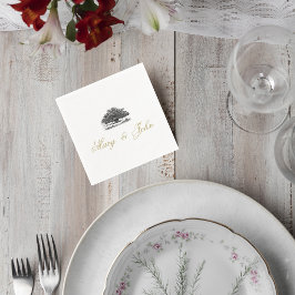 Elegant Tree Sketch Wedding Cocktail Napkin Servet