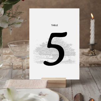 Elegant Tree Sketch Wedding Table Number Card Kaart