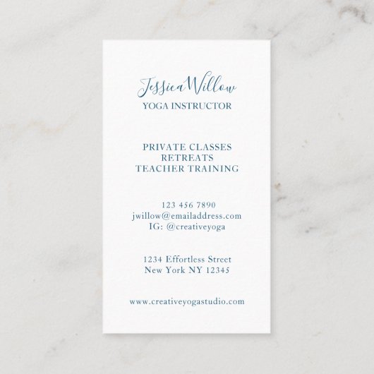Elegant Tree Yoga Instructor Visitekaartje (Achterkant)
