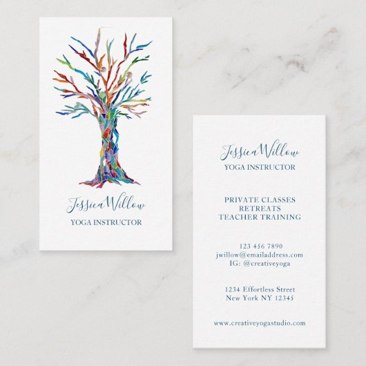 Elegant Tree Yoga Instructor Visitekaartje (Voorkant / Achterkant)