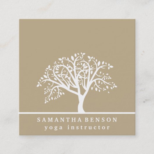 Elegant Tree Yoga Instructor Wellness Life Coach Vierkante Visitekaartje (Voorkant)