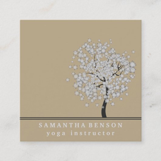 Elegant Tree Yoga Instructor Wellness Life Coach Vierkante Visitekaartje (Voorkant)