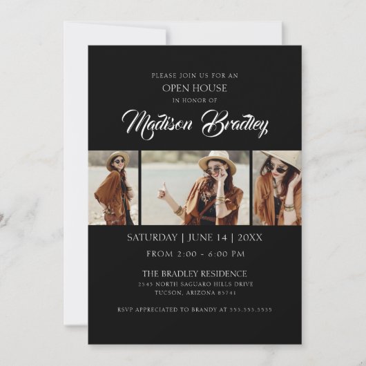 Elegant Trendy 5 Foto Chic Afstuderen Invitation Kaart (Voorkant)
