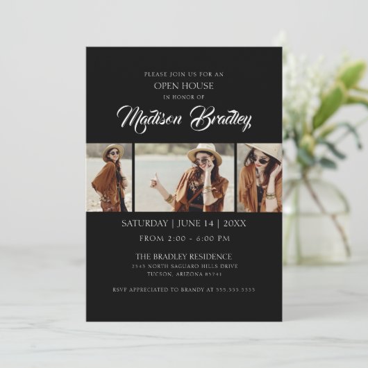 Elegant Trendy 5 Foto Chic Afstuderen Invitation Kaart (Staand voorkant)