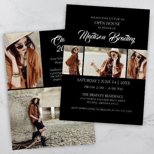Elegant Trendy 5 Foto Chic Afstuderen Invitation Kaart