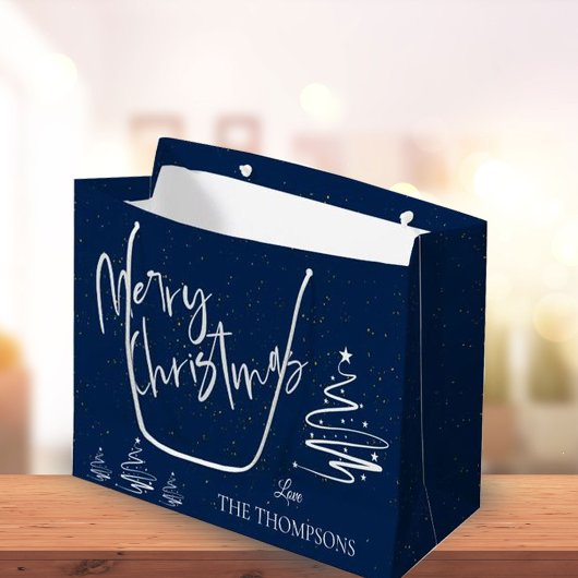 Elegant Trendy Abstract Tree Blue Merry kerst Groot Cadeauzakje