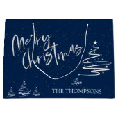 Elegant Trendy Abstract Tree Blue Merry kerst Groot Cadeauzakje (Voorkant)