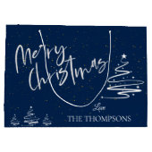 Elegant Trendy Abstract Tree Blue Merry kerst Groot Cadeauzakje (Achterkant)