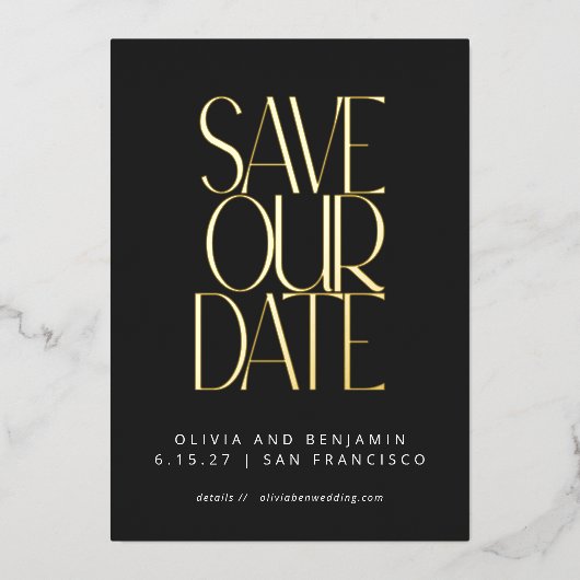 Elegant Trendy Black Gold Save the Date Folie Folie Uitnodiging (Voorkant)