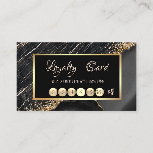 Elegant Trendy Black Marble Gold Sequins Lijst Klantenkaartje (Voorkant)