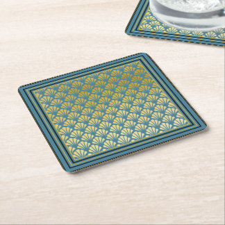 Elegant Trendy Blauwgroen Art Deco Pattern Kartonnen Onderzetters