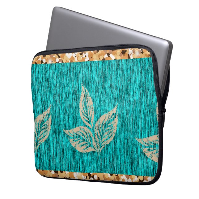 Elegant Trendy Blauwgroen Laptop Sleeve (Voorkant Links)