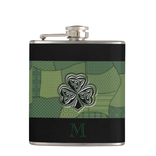Elegant trendy boft Ierse shamrock patchwork Heupfles (Voorkant)