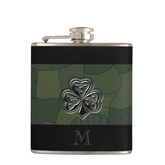 Elegant trendy boft Ierse shamrock patchwork Heupfles (Voorkant)