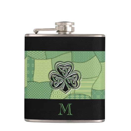 Elegant trendy boft Ierse shamrock patchwork Heupfles (Voorkant)