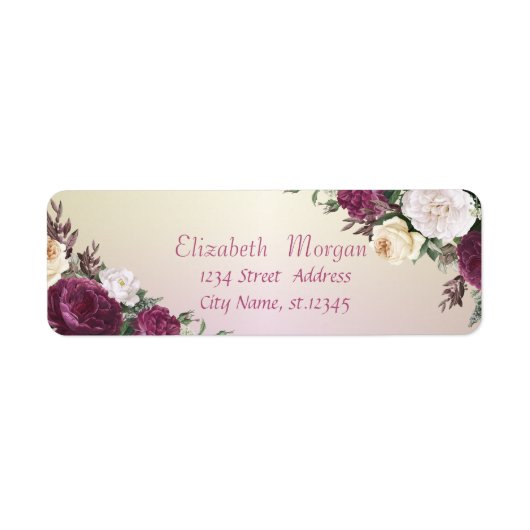 Elegant Trendy Burgundy Flowers Etiket (Voorkant)