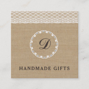 Elegant trendy  burlap monogram vierkante visitekaartje