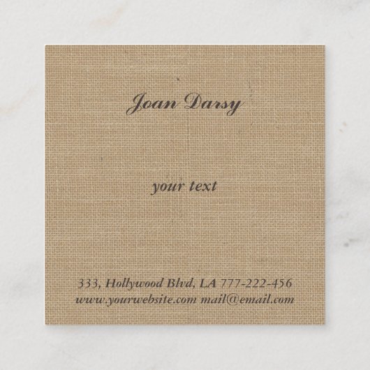 Elegant trendy  burlap monogram vierkante visitekaartje (Achterkant)