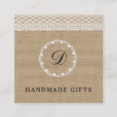 Elegant trendy  burlap monogram vierkante visitekaartje (Voorkant)