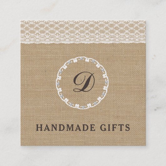 Elegant trendy  burlap monogram vierkante visitekaartje (Voorkant)