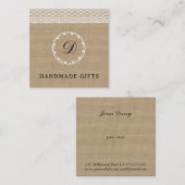 Elegant trendy  burlap monogram vierkante visitekaartje (Voorkant / Achterkant)