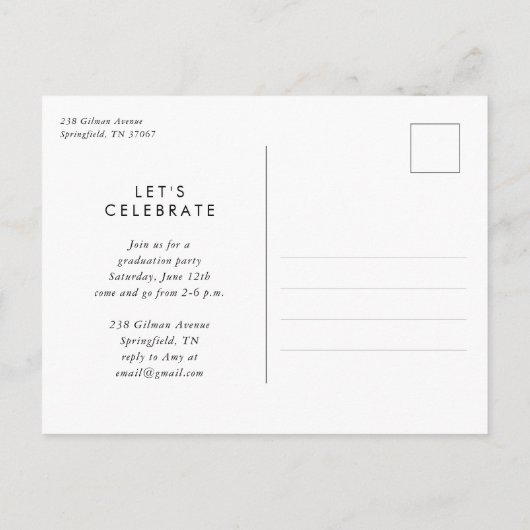 Elegant Trendy Calligraphy Script Afstuderen Uitnodiging Briefkaart (Achterkant)