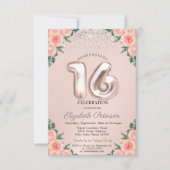 Elegant Trendy Confetti Flowers Sweet 16 Kaart (Voorkant)