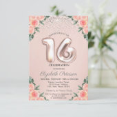 Elegant Trendy Confetti Flowers Sweet 16 Kaart (Staand voorkant)
