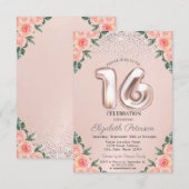 Elegant Trendy Confetti Flowers Sweet 16 Kaart (Voorkant / Achterkant)