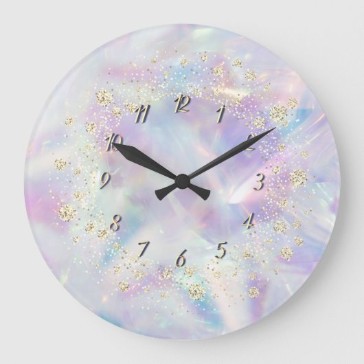 Elegant Trendy Confetti Rainbow Cool Holographic Grote Klok (Voorkant)