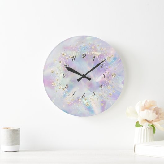 Elegant Trendy Confetti Rainbow Cool Holographic Grote Klok (Huis)