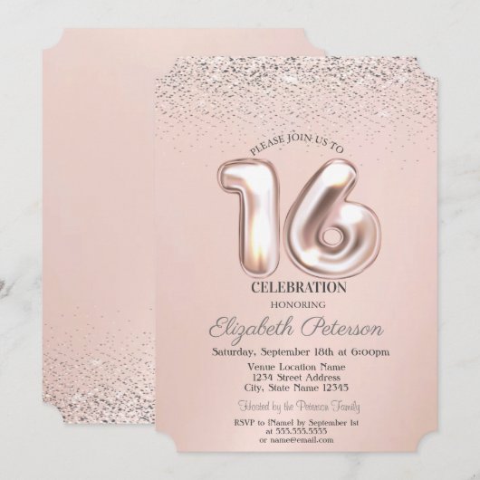 Elegant Trendy Confetti Sweet 16 Kaart (Voorkant / Achterkant)