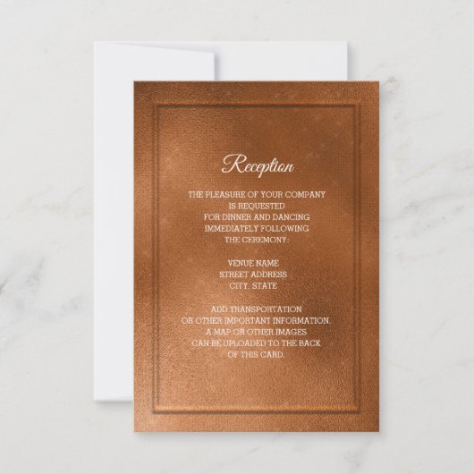 Elegant Trendy Copper Wedding Reception Kaart (Voorkant)